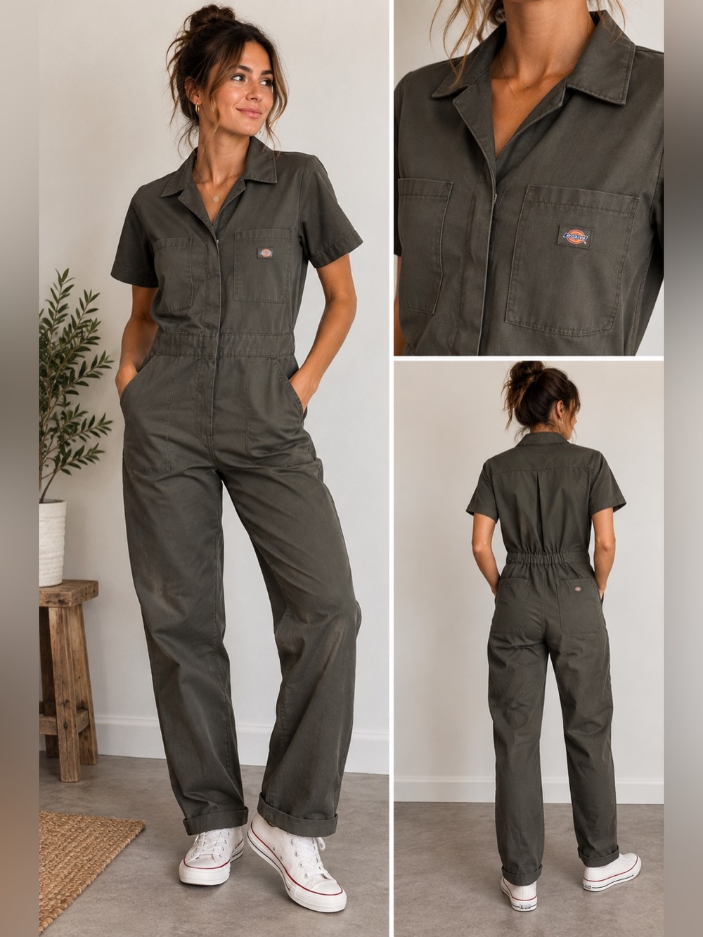 Dickies Women’s Olive Green Short Sleeve Utility Coverall Jumpsuit M